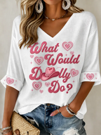 Women'S Commemorative Printed Waffle V-Neck Top