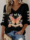 Women'S Commemorative Printed Waffle V-Neck Top