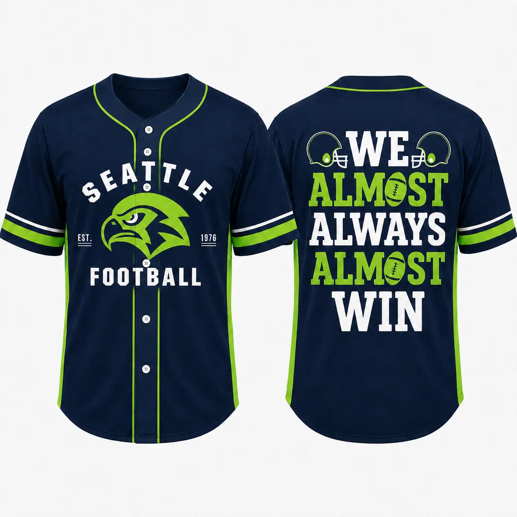 Button Up Baseball Jersey with Funny Football Graphic