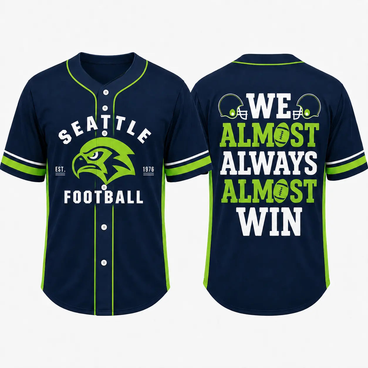 Button Up Baseball Jersey with Funny Football Graphic