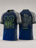 Men's Casual Rugby-Print Crew-Neck Short-Sleeve T-Shirt