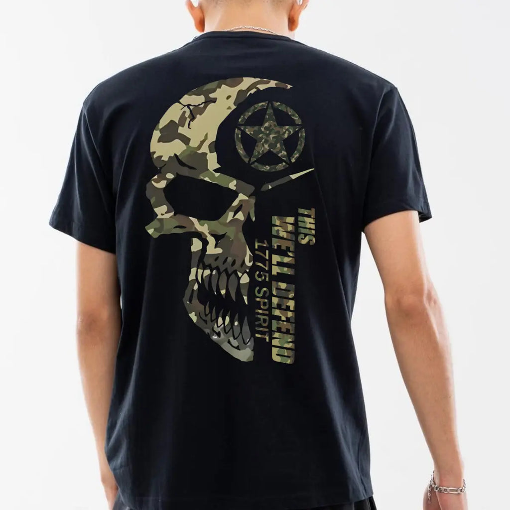 Gildan Men's Classic Soft Cotton Relaxed Fit Crew Neck Ribbed Short-Sleeve T-Shirt - U.S. Army Theme "This We’ll Defend" Graphic, Streetwear Casual Top, Cotton Fabric, All Seasons Proud Gift for Veterans, Graphic Print, Shortsleeve Tee, 100% Cotton