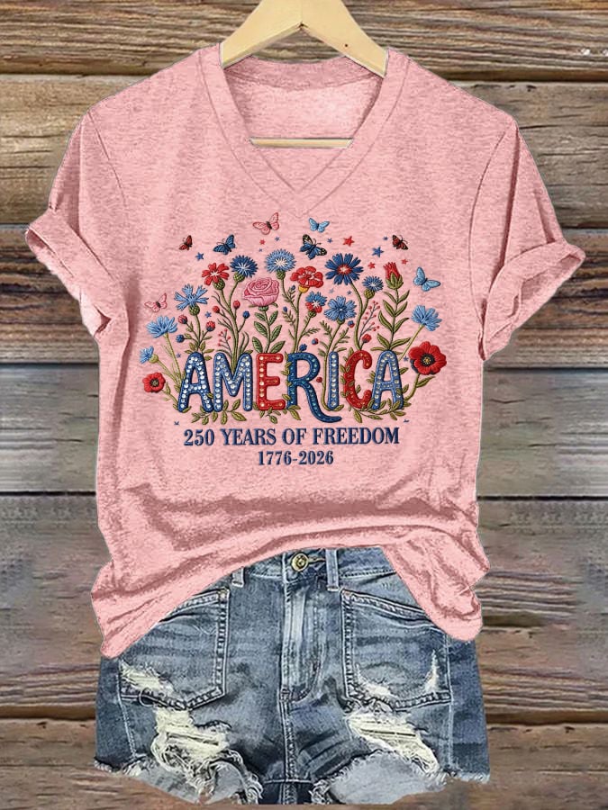 Women's casual retro American 250th T-shirt