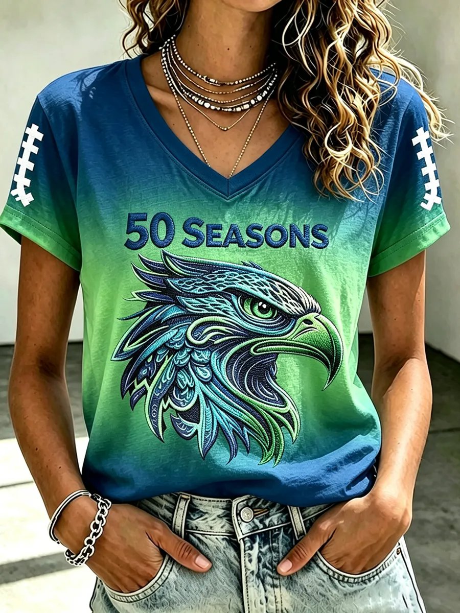 Rugby Fan Print Short-Sleeve V-Neck T-Shirt