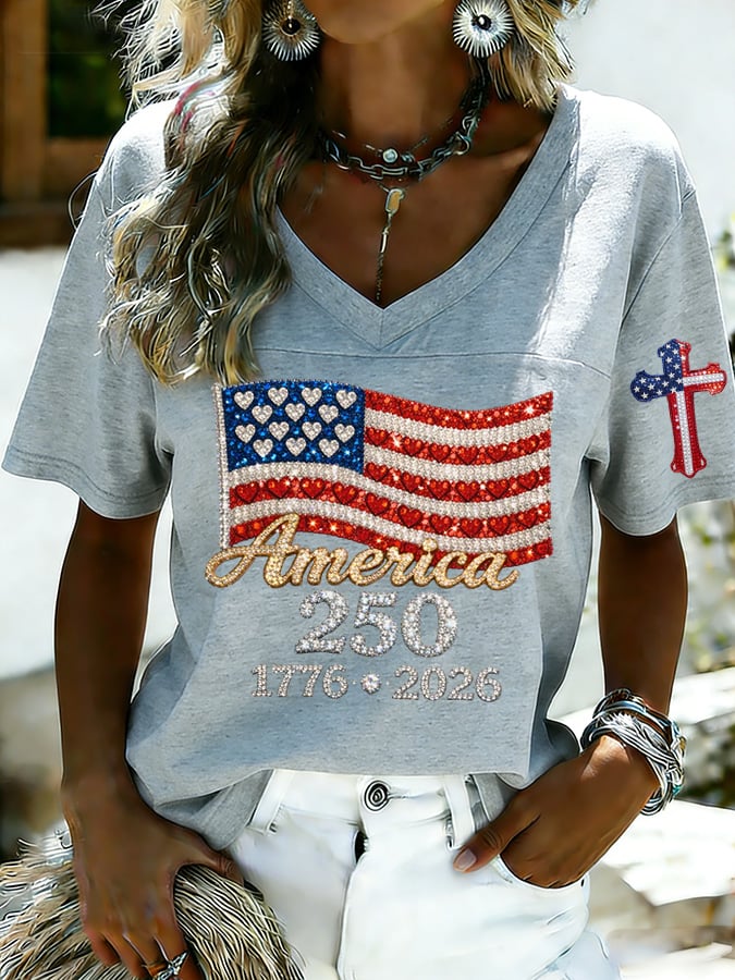 Women's 250th Anniversary Print V-Neck Top