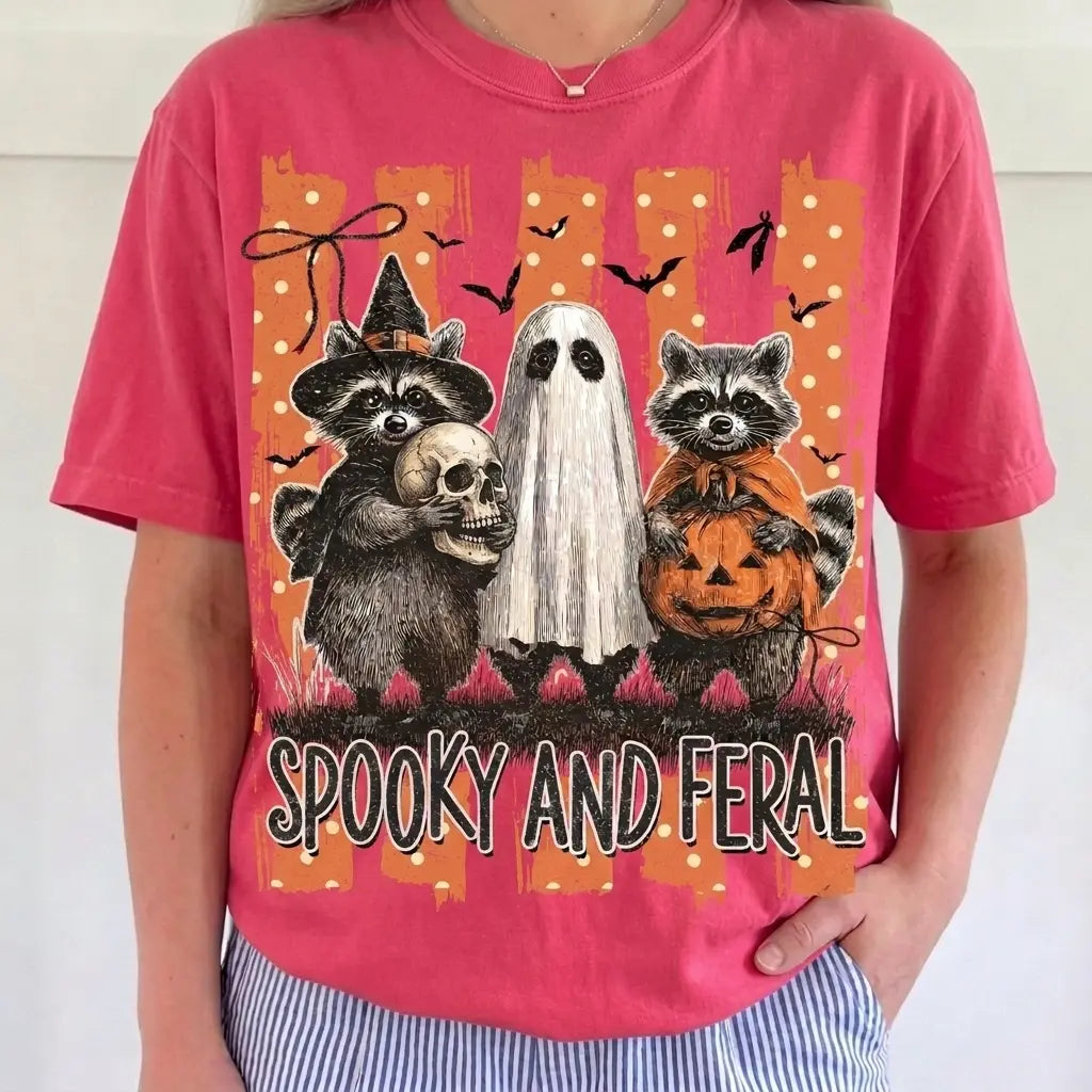  Raccoon Ghost Pumpkin Graphic Tee