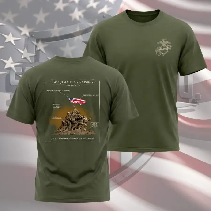Iwo Jima Flag Raising Marine Corps Shirt, WWII Mount Suribachi 1945 Patriotic Military Graphic Tee