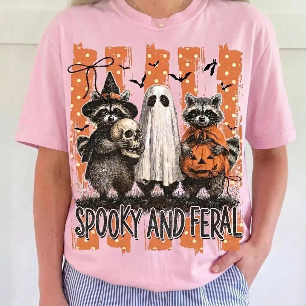  Raccoon Ghost Pumpkin Graphic Tee