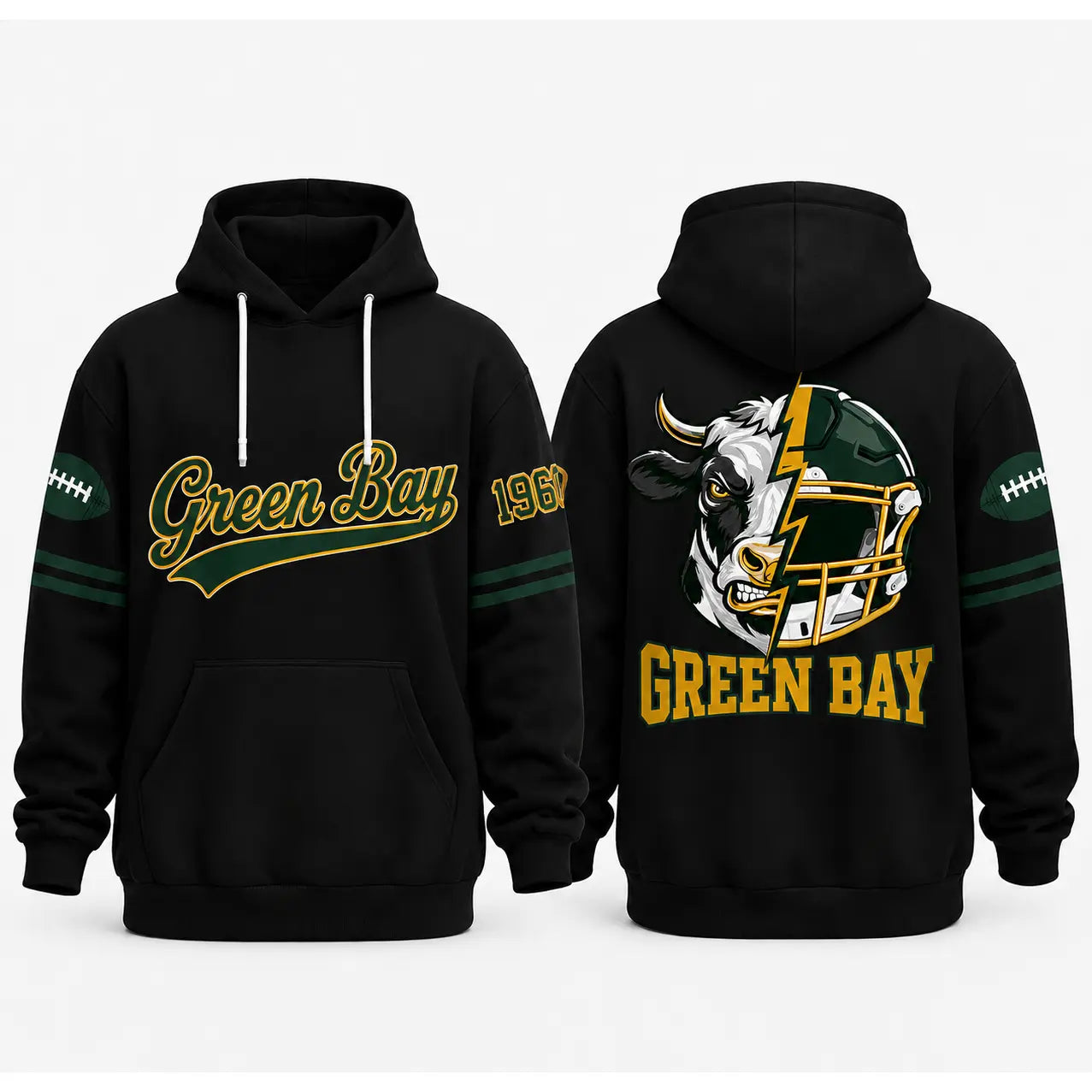 Retro City Football Mascot Graphic Hoodie With Front Pocket
