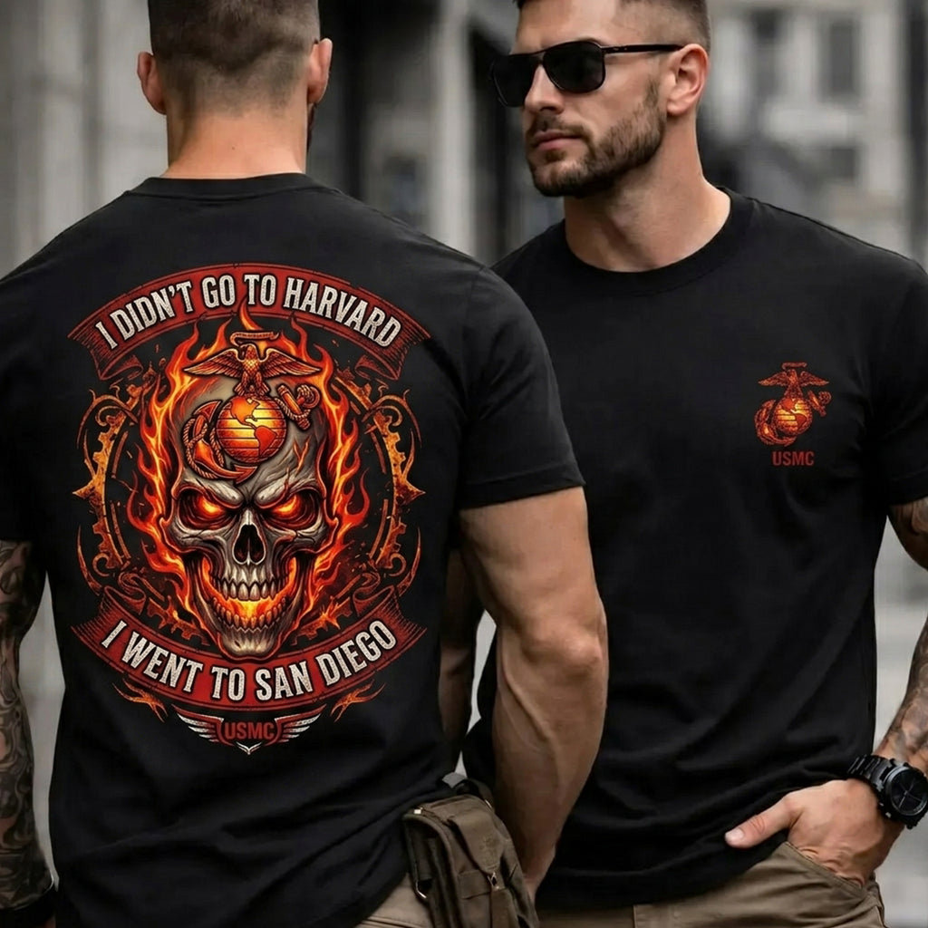Vintage Fire Skull Badge Casual Men Tee