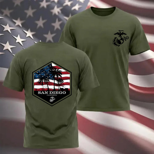 Grey USMC Bootcamp Hexagon Back Design T-Shirt