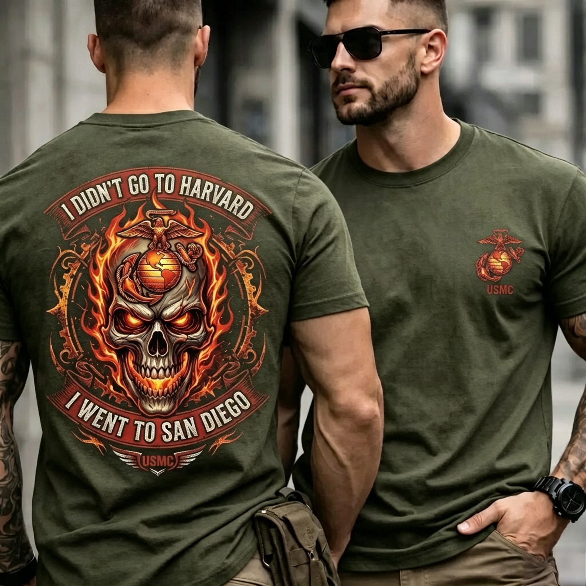 Vintage Fire Skull Badge Casual Men Tee