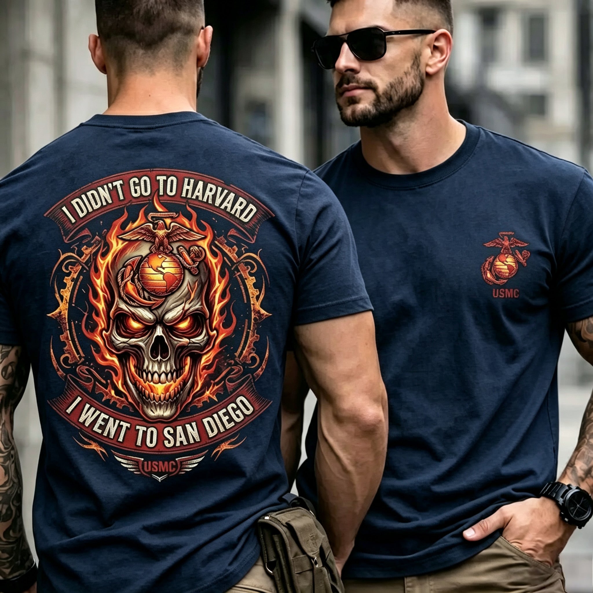 Vintage Fire Skull Badge Casual Men Tee