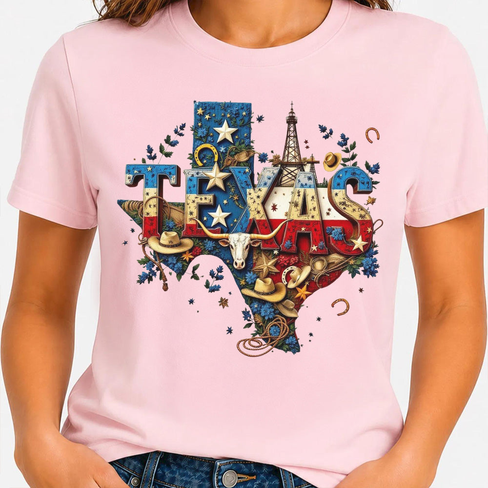 Texas Map State Wild West Cowboy, Star Flag T-shirt
