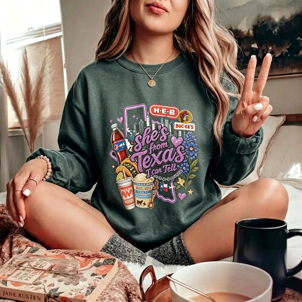 She's From Texas I Can Tell Graphic Crewneck Sweatshirt