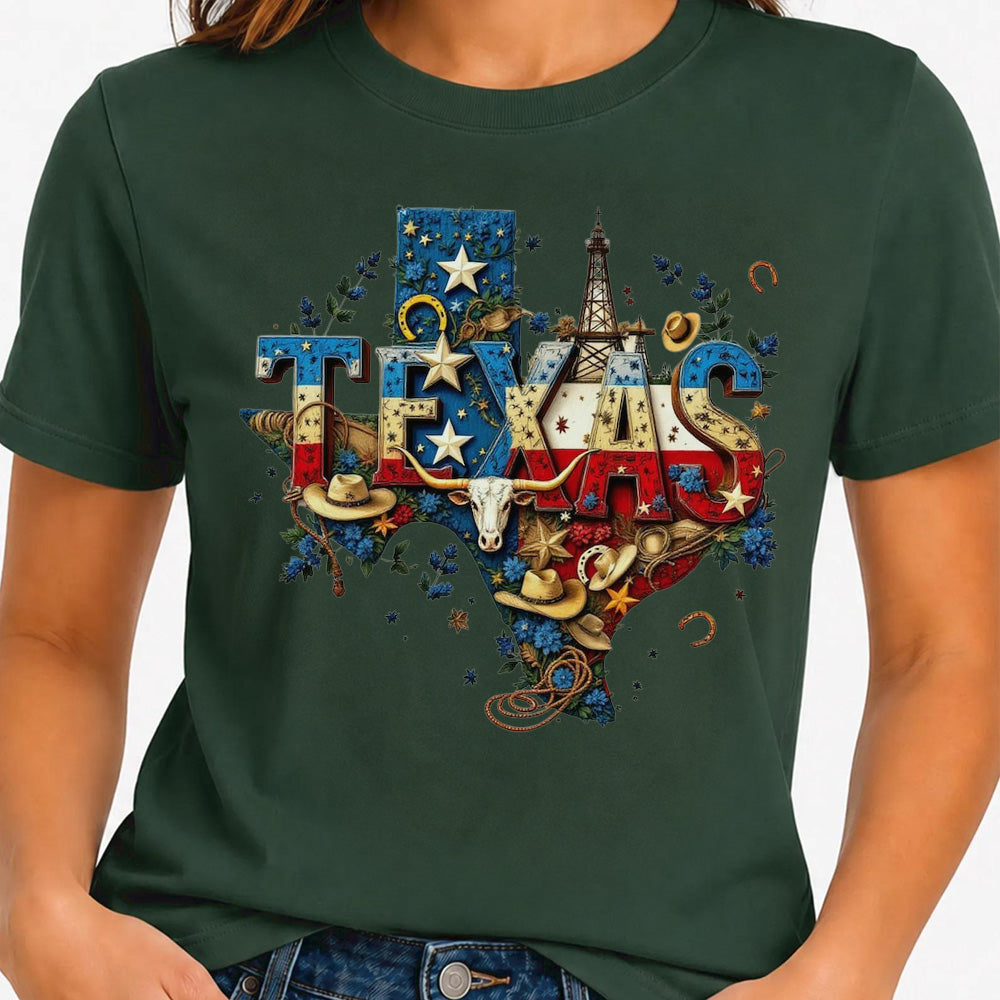 Texas Map State Wild West Cowboy, Star Flag T-shirt