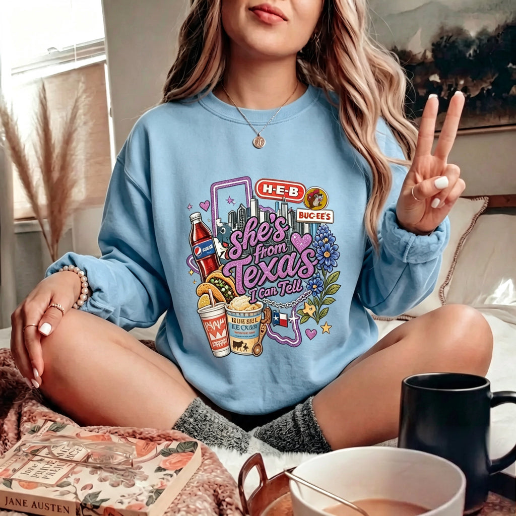 She's From Texas I Can Tell Graphic Crewneck Sweatshirt