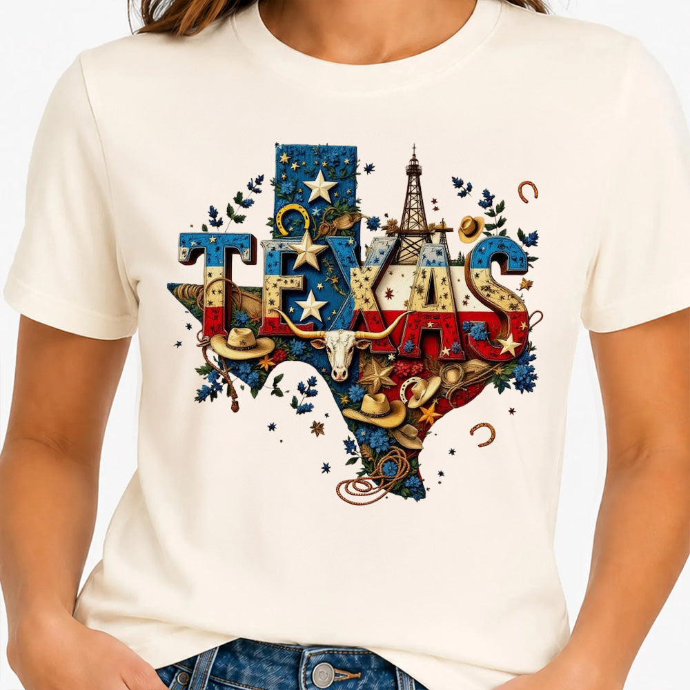 Texas Map State Wild West Cowboy, Star Flag T-shirt