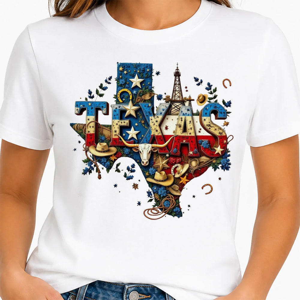 Texas Map State Wild West Cowboy, Star Flag T-shirt