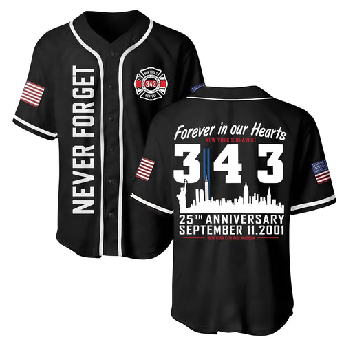 Forever In Our Hearts 343 Hero 9/11 25th Anniversary Baseball Jersey