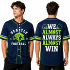 Button Up Baseball Jersey with Funny Football Graphic