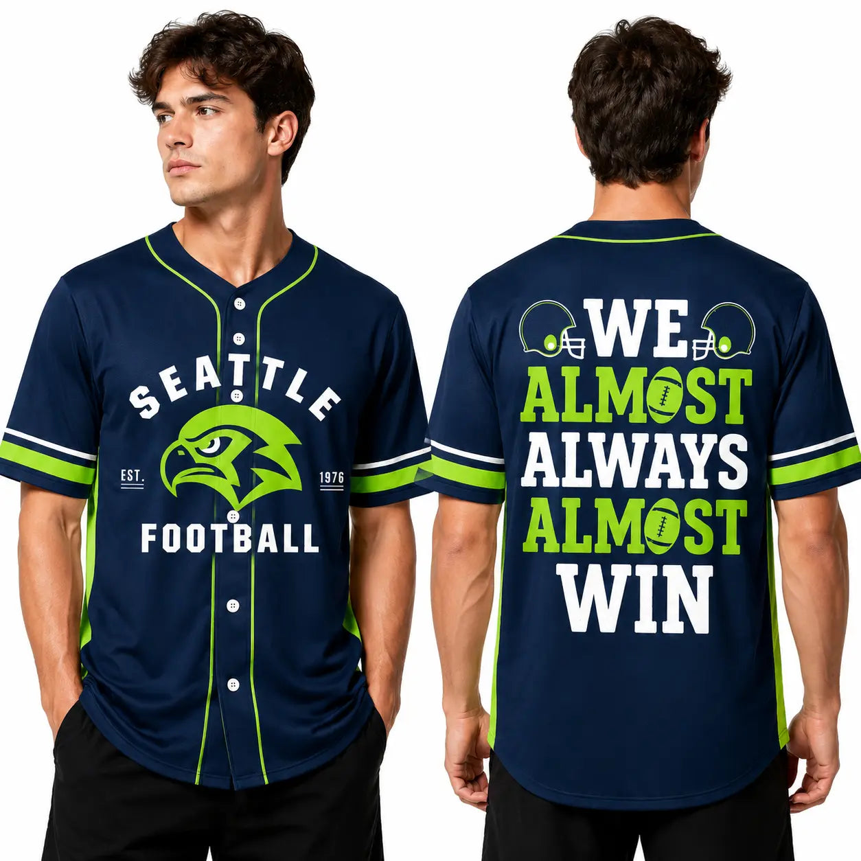 Button Up Baseball Jersey with Funny Football Graphic