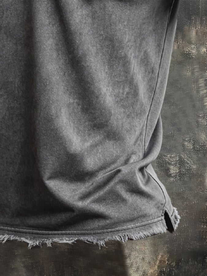 Men's Retro Style Loose Cuff 100% Cotton Washed and Faded T-Shirt