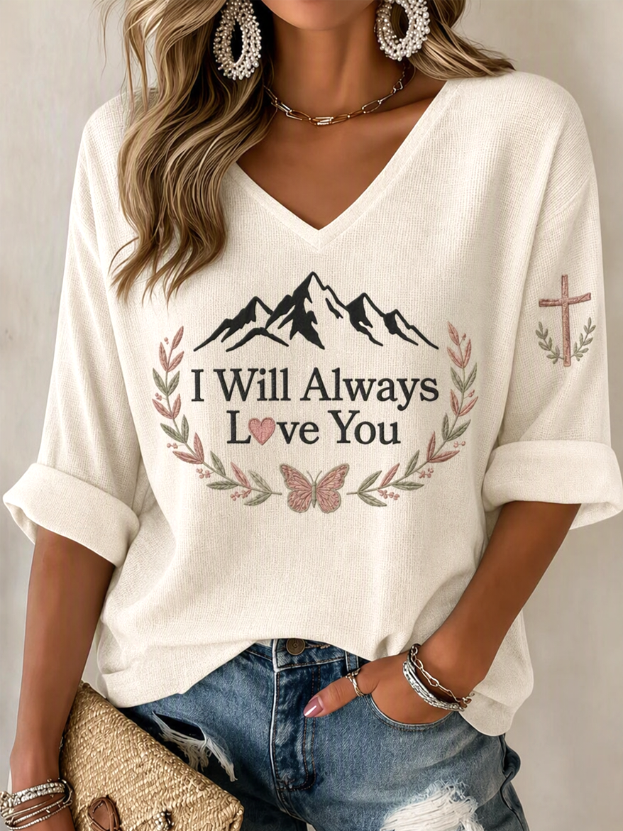 Women'S Commemorative Printed Waffle V-Neck Top
