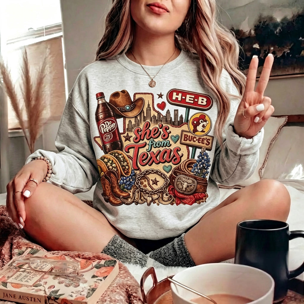 She's From Texas Vintage Graphic Crewneck Sweatshirt