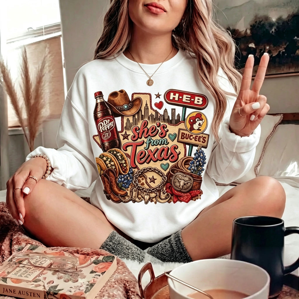 She's From Texas Vintage Graphic Crewneck Sweatshirt