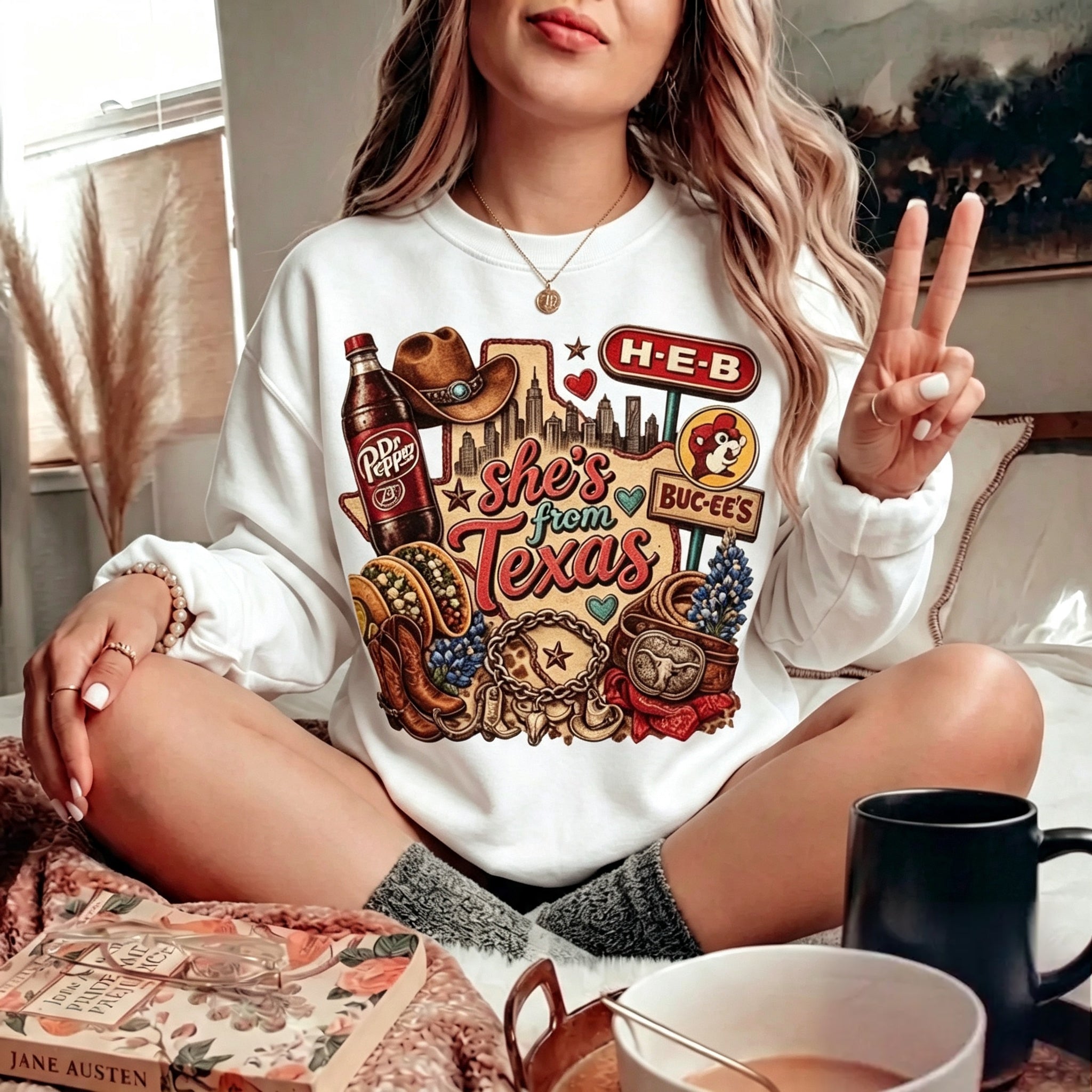 She's From Texas Vintage Graphic Crewneck Sweatshirt