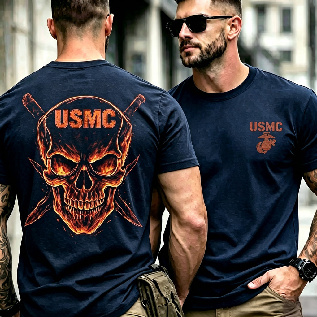Flame Skull Cross Blade Men T‑Shirt