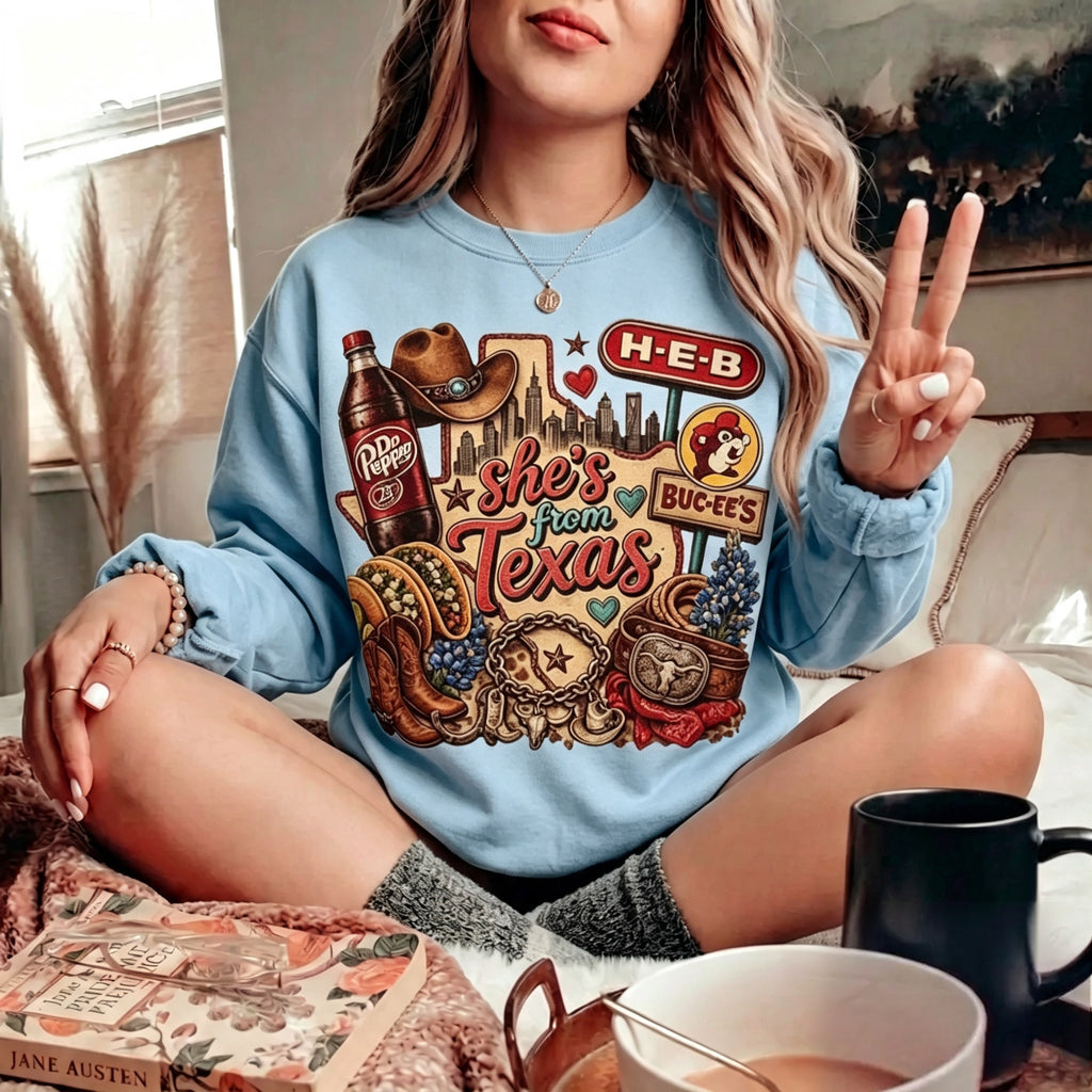 She's From Texas Vintage Graphic Crewneck Sweatshirt