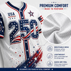 Men's USA 250th Anniversary Baseball Jersey - 1776-2026 Patriotic Button-Down Shirt