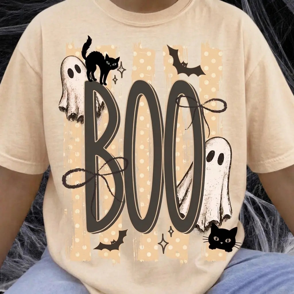 Cute Ghost Black Cat Graphic Tee