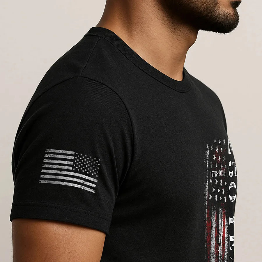 250 Years Vertical Flag T-Shirt – Vintage USA Independence 1776–2026