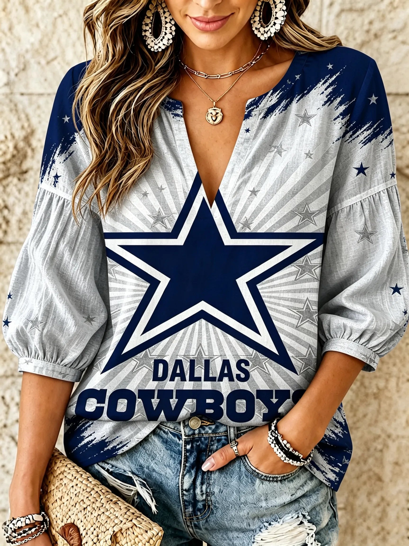 Women's Football V-Neck Blouse