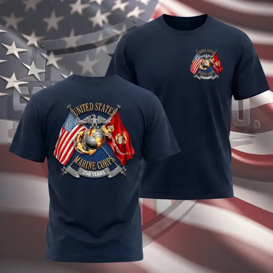 United States Marine Corps 250 Years Anniversary Shirt, USMC Patriotic Eagle Globe Anchor Graphic Tee
