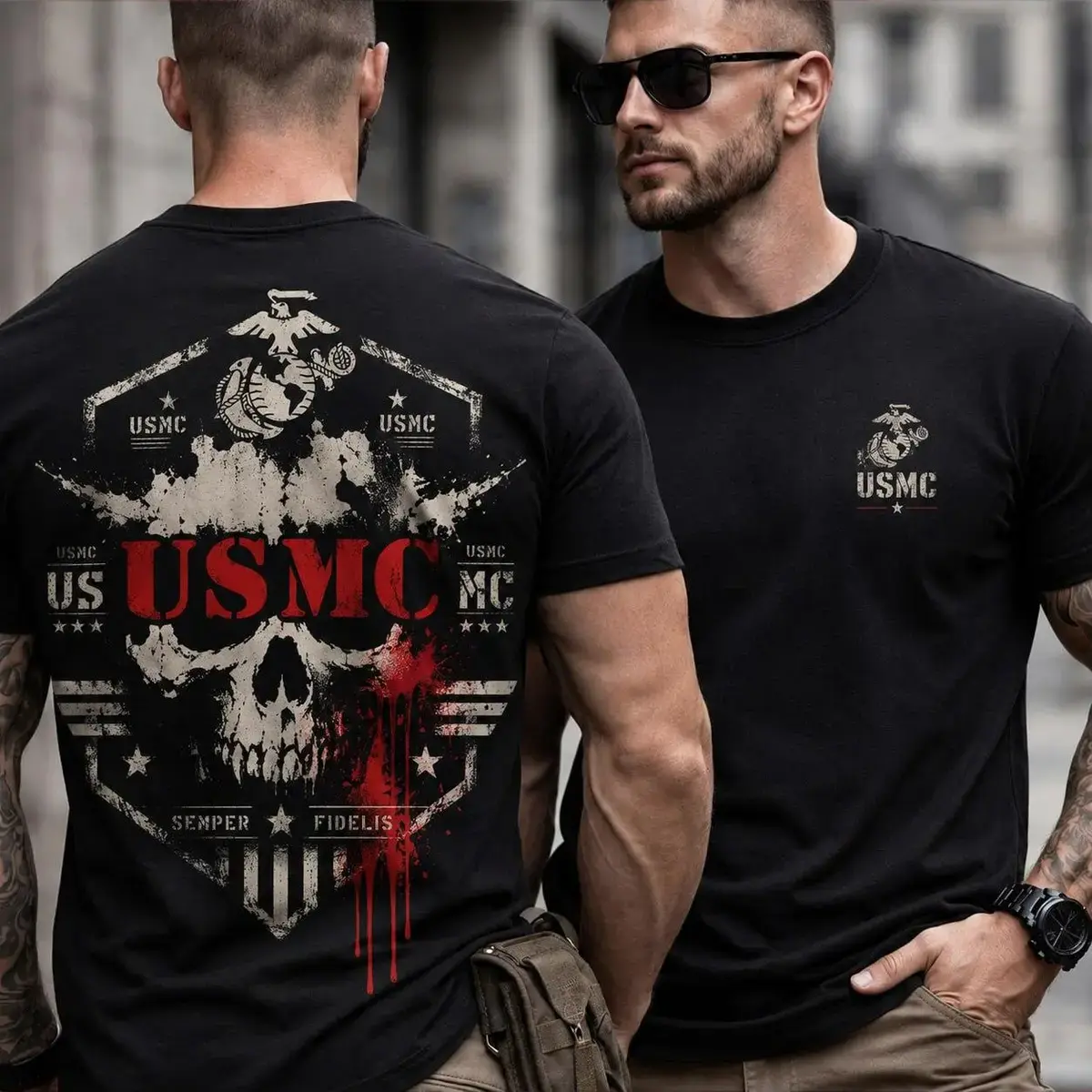 Breathable Casual USMC Skull T-Shirt