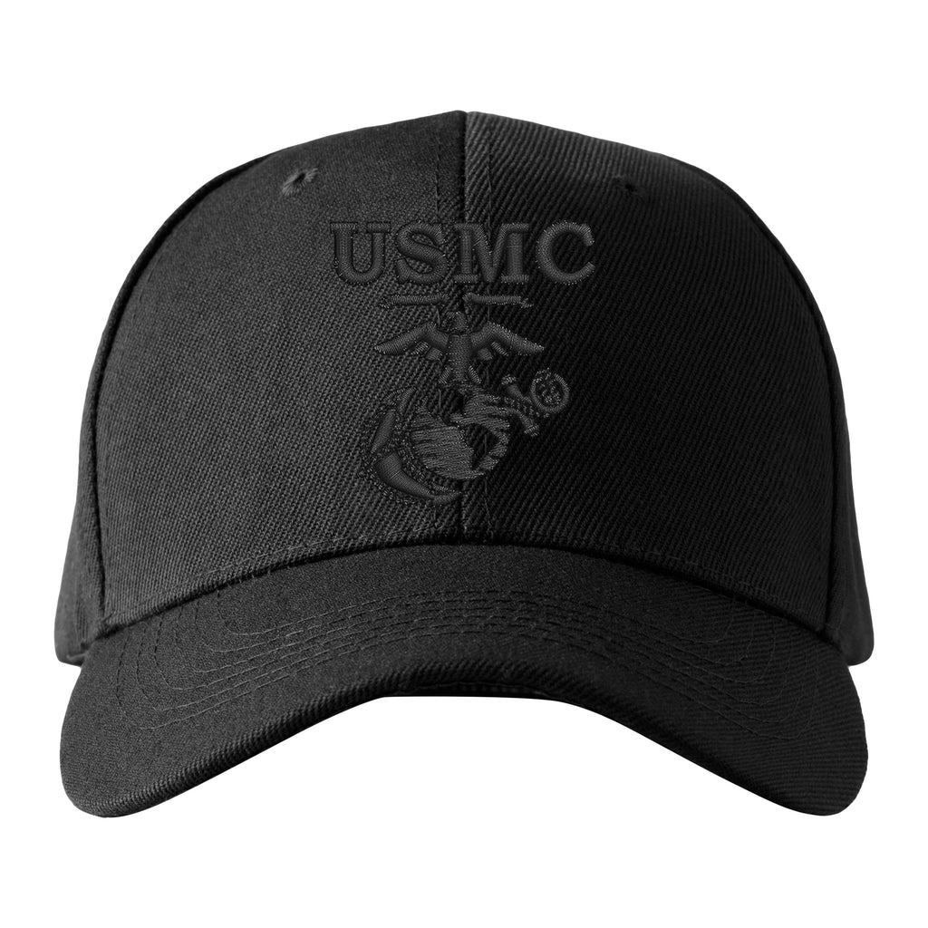 Marines Old School EGA Embroidered 'Blackout' Hat Flexible Fit USMC Cover