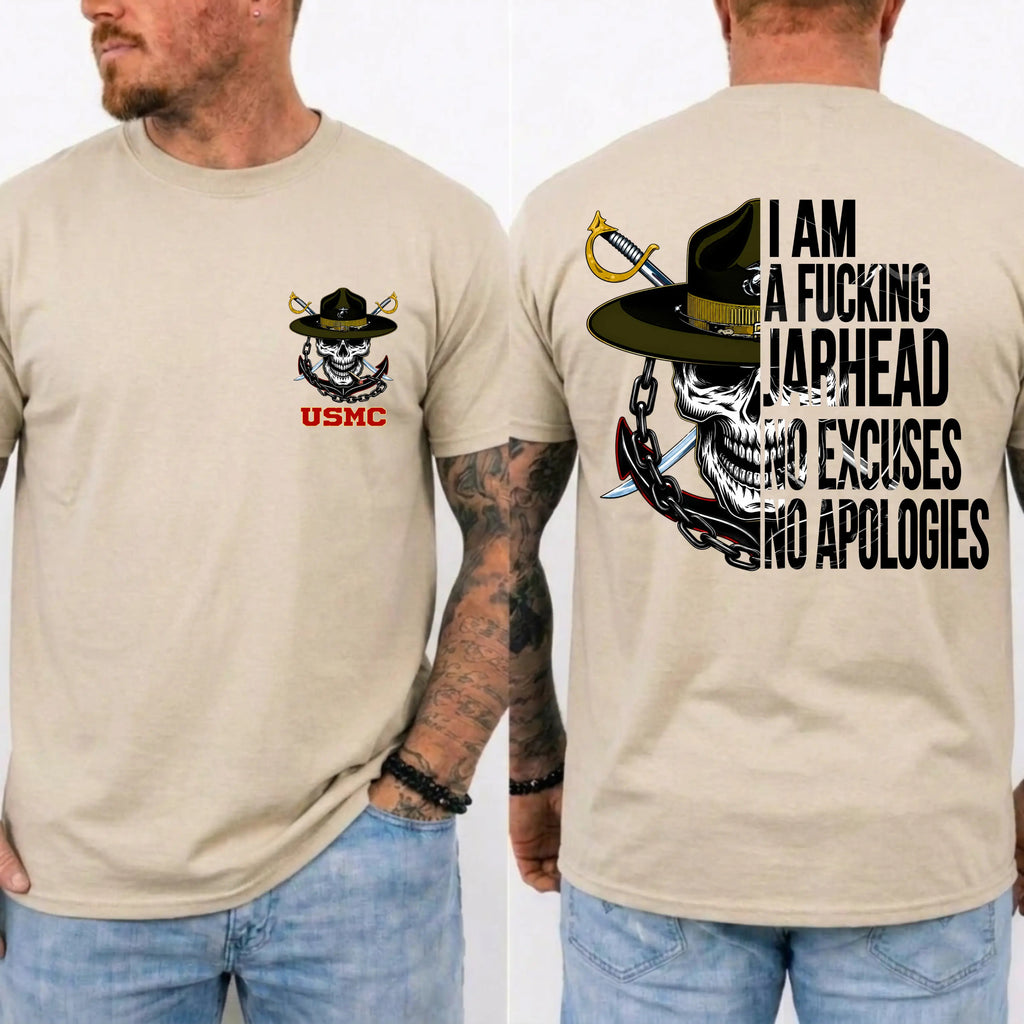American Guardian USMC Jarhead Skull T-Shirt – No Excuses No Apologies Vintage Marine Graphic Tee