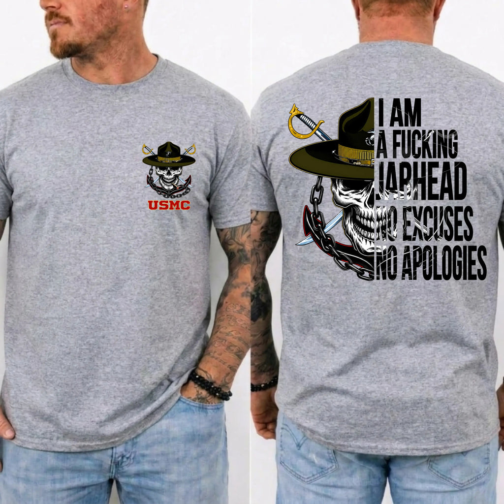 American Guardian USMC Jarhead Skull T-Shirt – No Excuses No Apologies Vintage Marine Graphic Tee