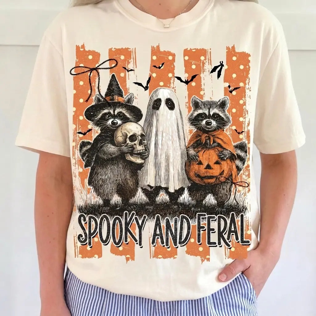 Raccoon Ghost Pumpkin Graphic Tee