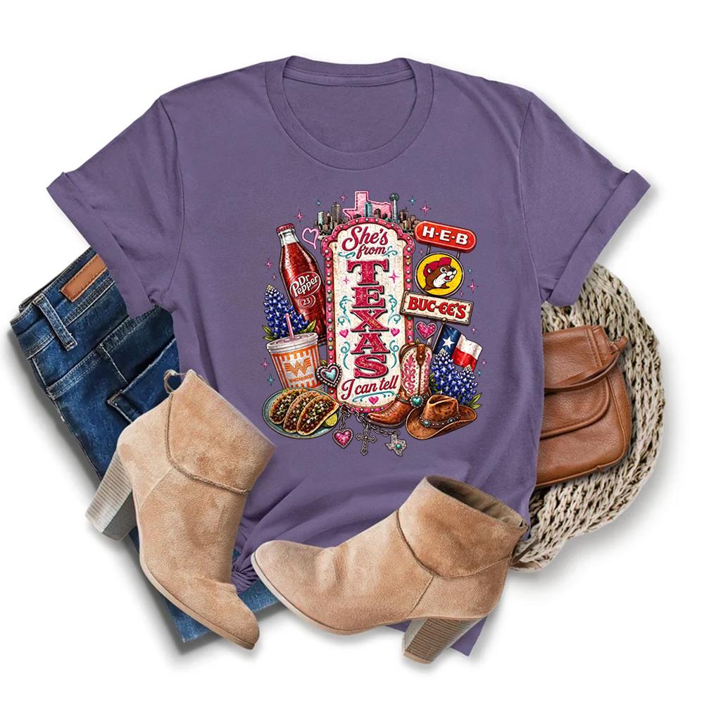 Texas Icons Tee: She's From I Can Tell Pink Glam State Pride