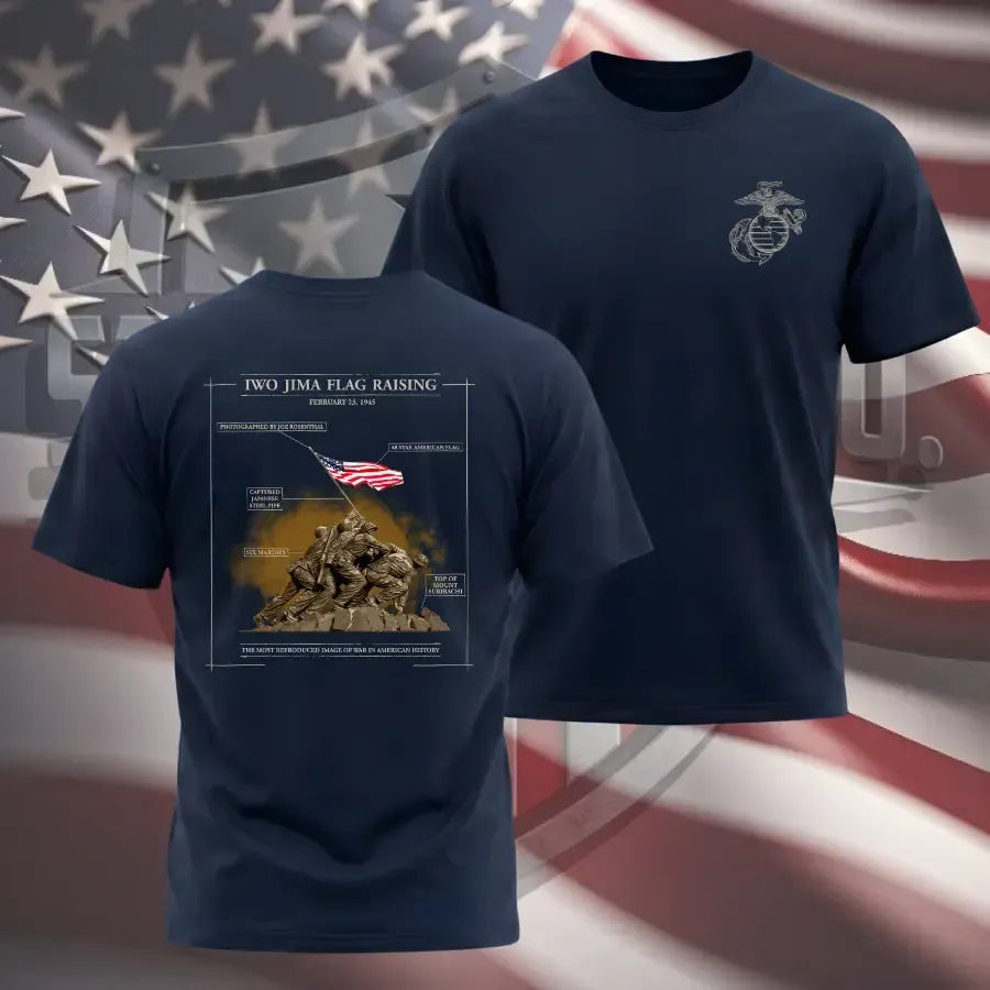 Iwo Jima Flag Raising Marine Corps Shirt, WWII Mount Suribachi 1945 Patriotic Military Graphic Tee