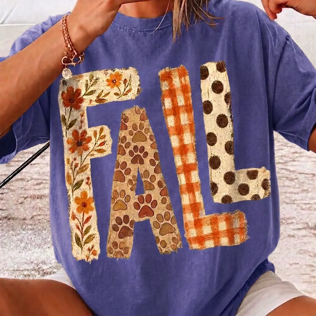 Cute Autumn Floral Paw Print Graphic Tee