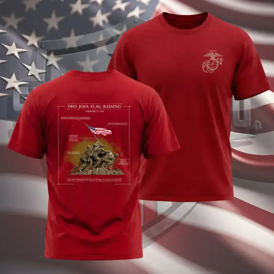 Iwo Jima Flag Raising Marine Corps Shirt, WWII Mount Suribachi 1945 Patriotic Military Graphic Tee