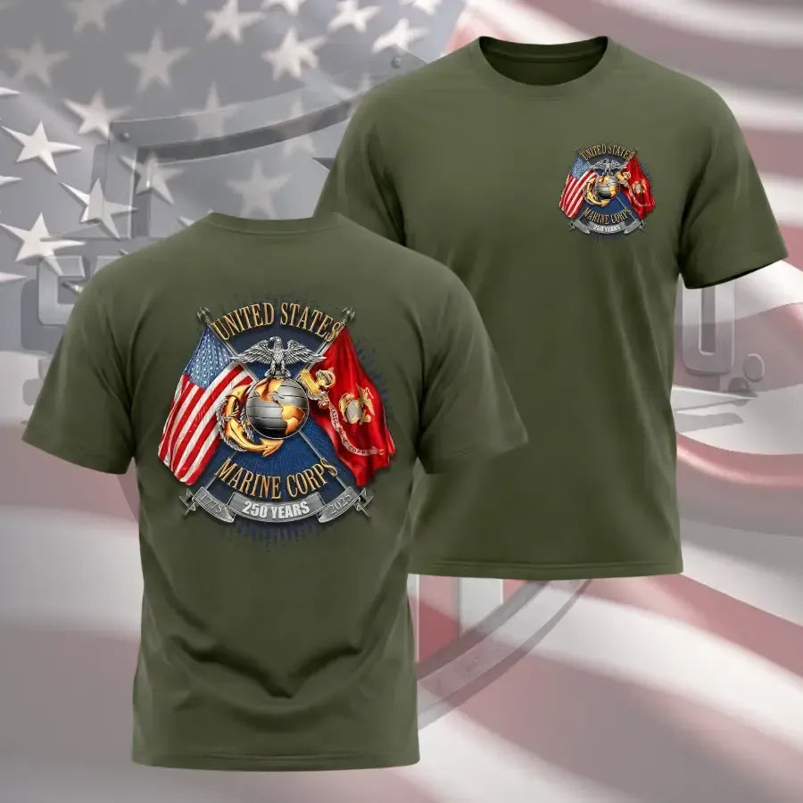 United States Marine Corps 250 Years Anniversary Shirt, USMC Patriotic Eagle Globe Anchor Graphic Tee