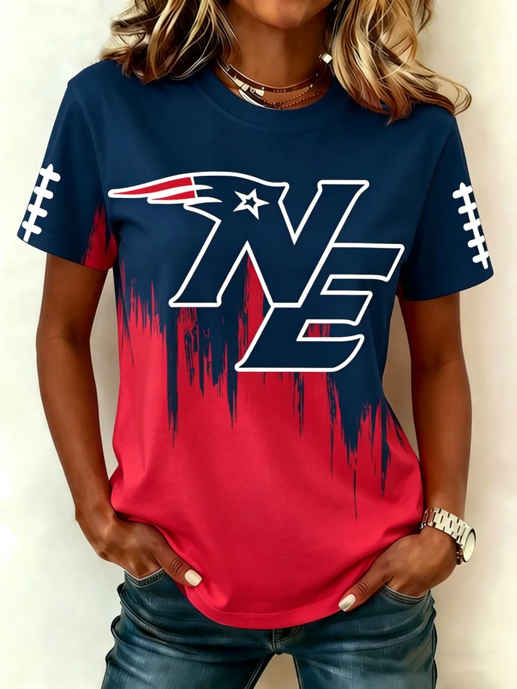 Women's Casual Football Print T-Shirt
