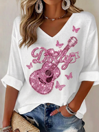 Women'S Commemorative Printed Waffle V-Neck Top